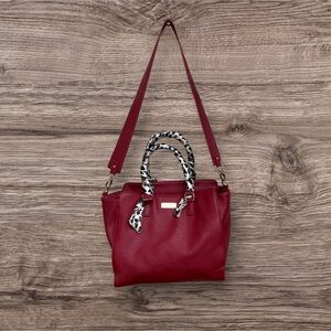 BCBG Paris Satchel Handbag with scarf wrapped strap handles.